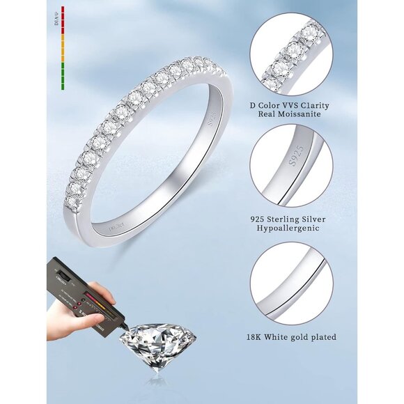Women's A-0.3Carat Band Eternity Ring Sterling Silver 18K White Gold Plated - Picture 4 of 7